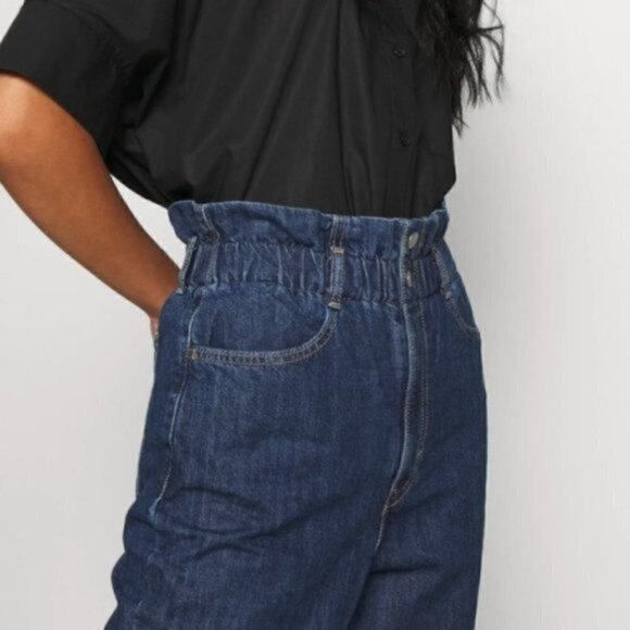 NEW Levi's High Rise Paperbag Straight Leg Dark Blue Jeans - Picture 2 of 8